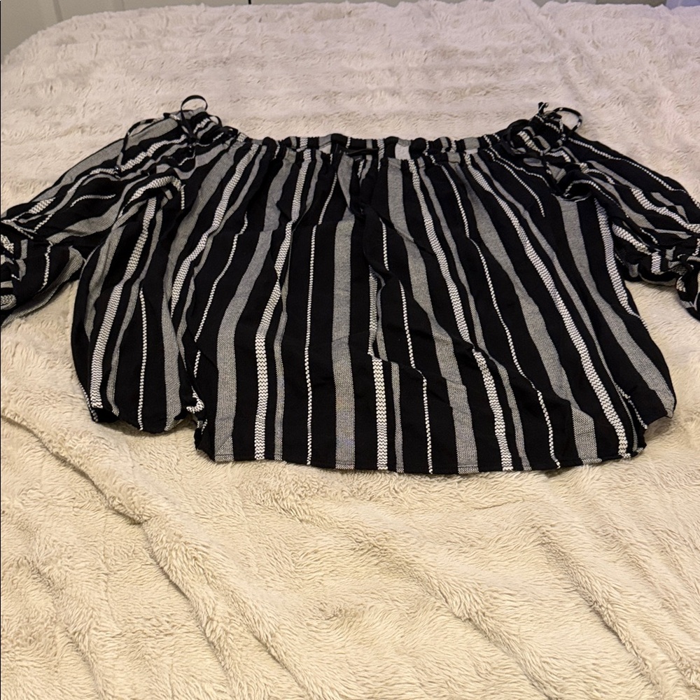 Lane Bryant Black and White Striped Blouse